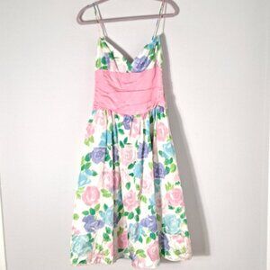 Vintage Gunne Sax Jessica McClintock Floral Sleeves Dress 80s Pastel